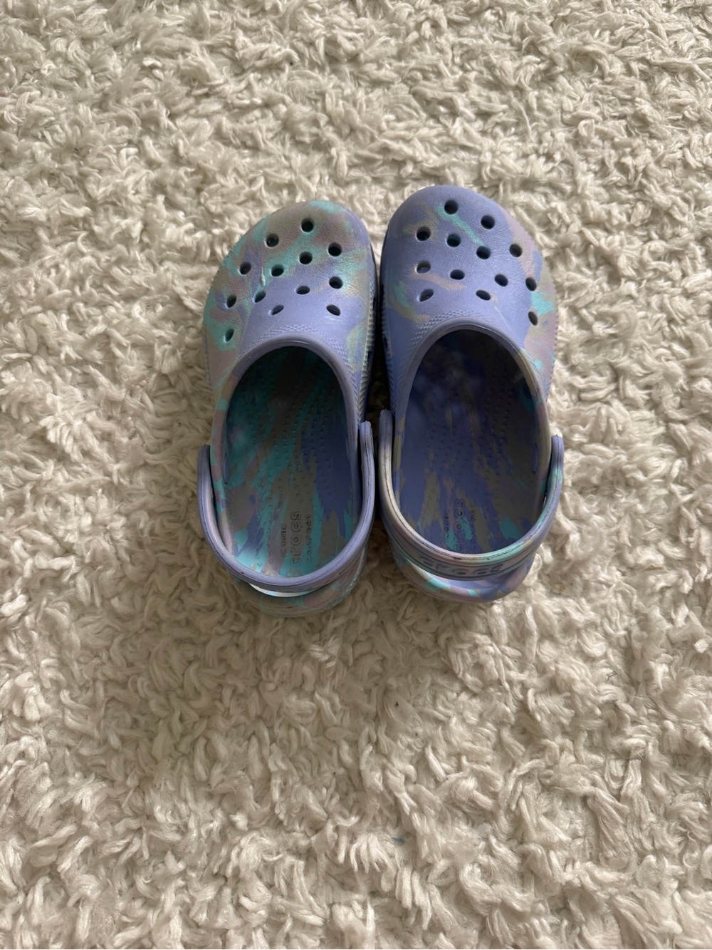 CROCS Kids Tie-Dye Pastel Clogs in Lavender and Mint